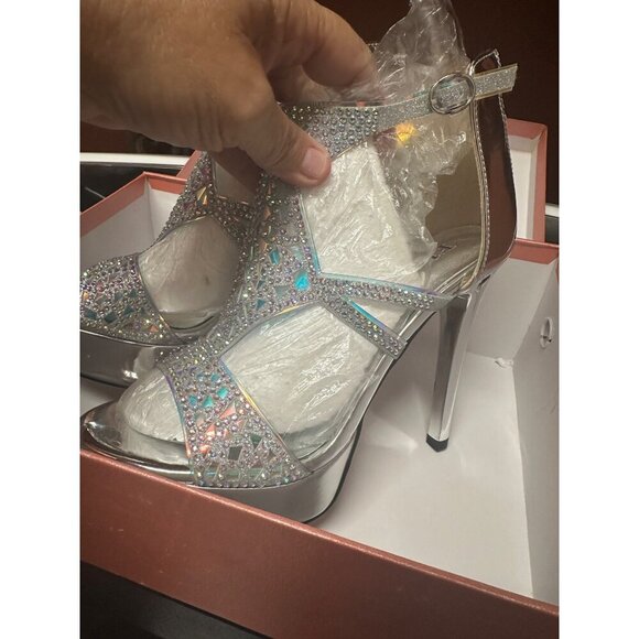 Eldof  Sandals, Sexy High Heel Strappy Sandals Rinestones, Cutout Open Toe Sz 8 - Picture 4 of 6